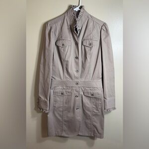 Eddie Bauer Tall L Taupe Utility Jacket Teacher Office Casual Button Front Coat